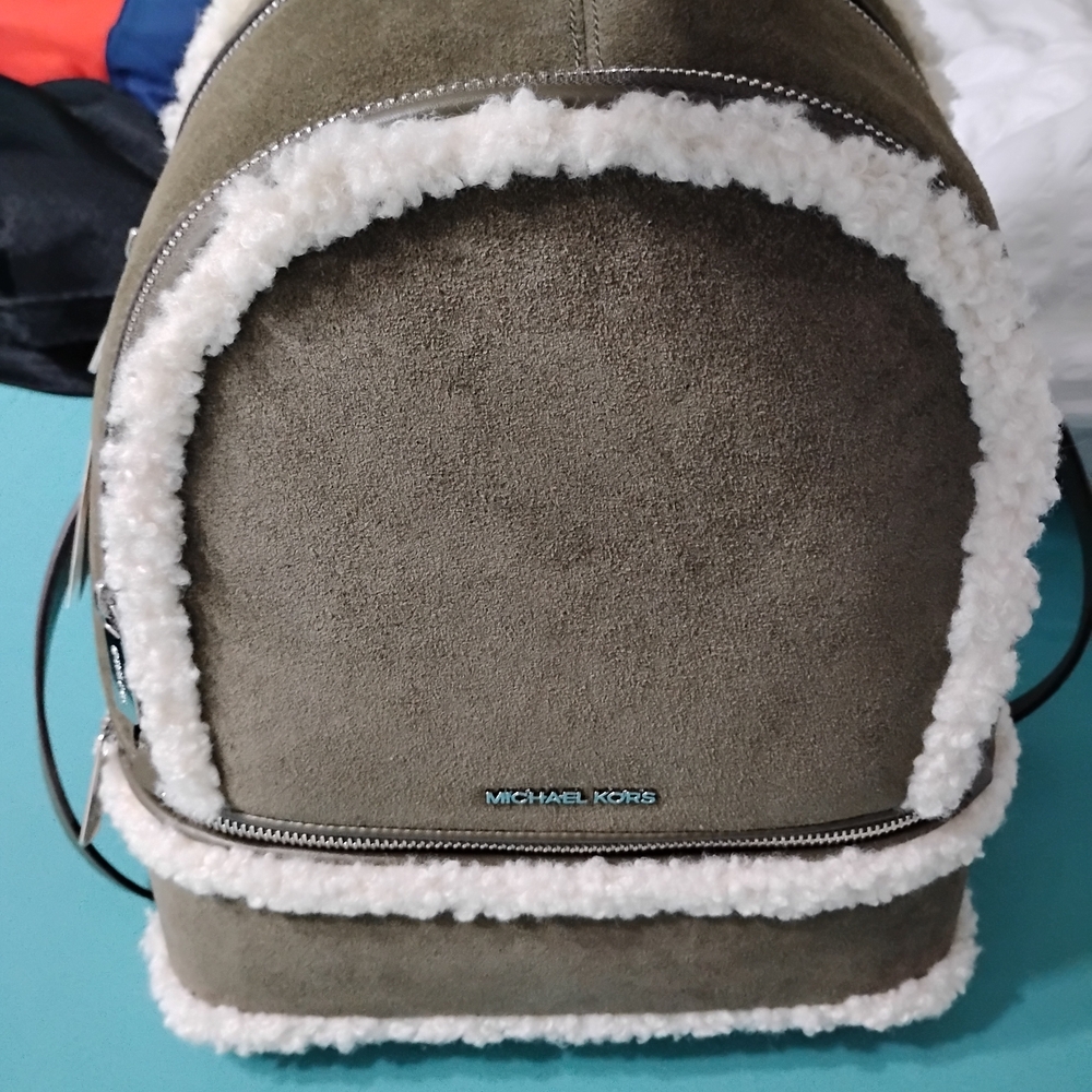 Michael Kors Olive Backpack with Shearling Trim